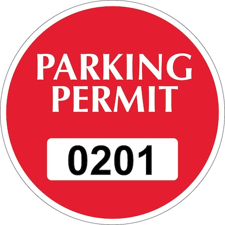 Lustre-Cal Repositionable Parking Permit Dark Red 3in x 3in  Circle Serialized 201-250, 50PK 253743Py1RdDi0201